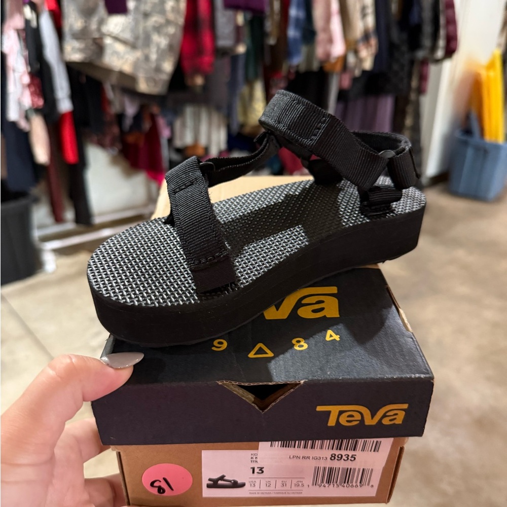 Teva Toddler' Black Strappy Platform Sandals
